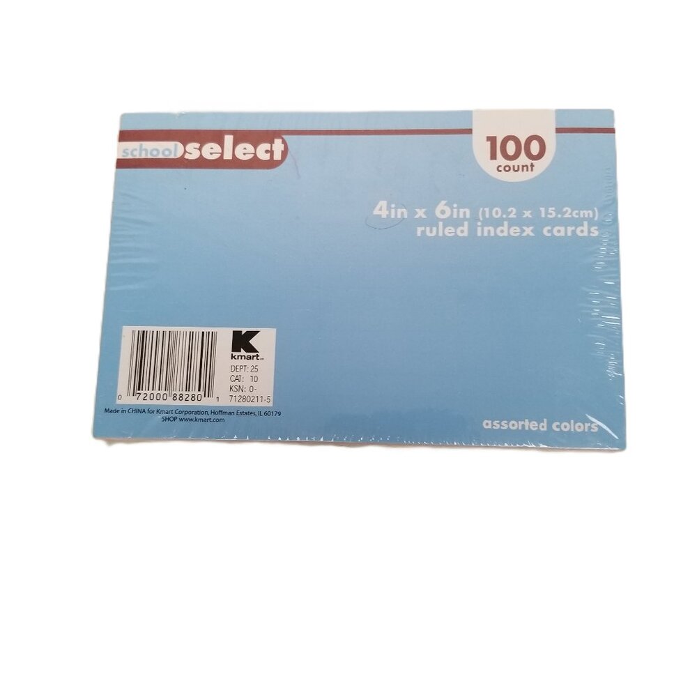 School Select Ruled Index Cards 4x6 100 Count Assorted Colors NEW